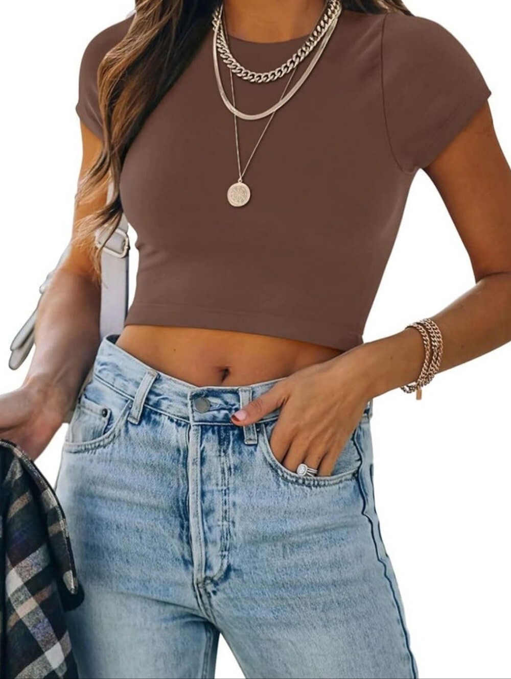 ReoRia Brown Cap Sleeve Cropped Top